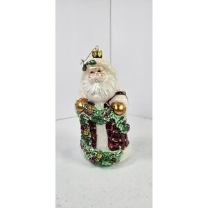 Brass‎ Key Evergreen Santa Hand Crafted Glass Christmas Ornament New No Box